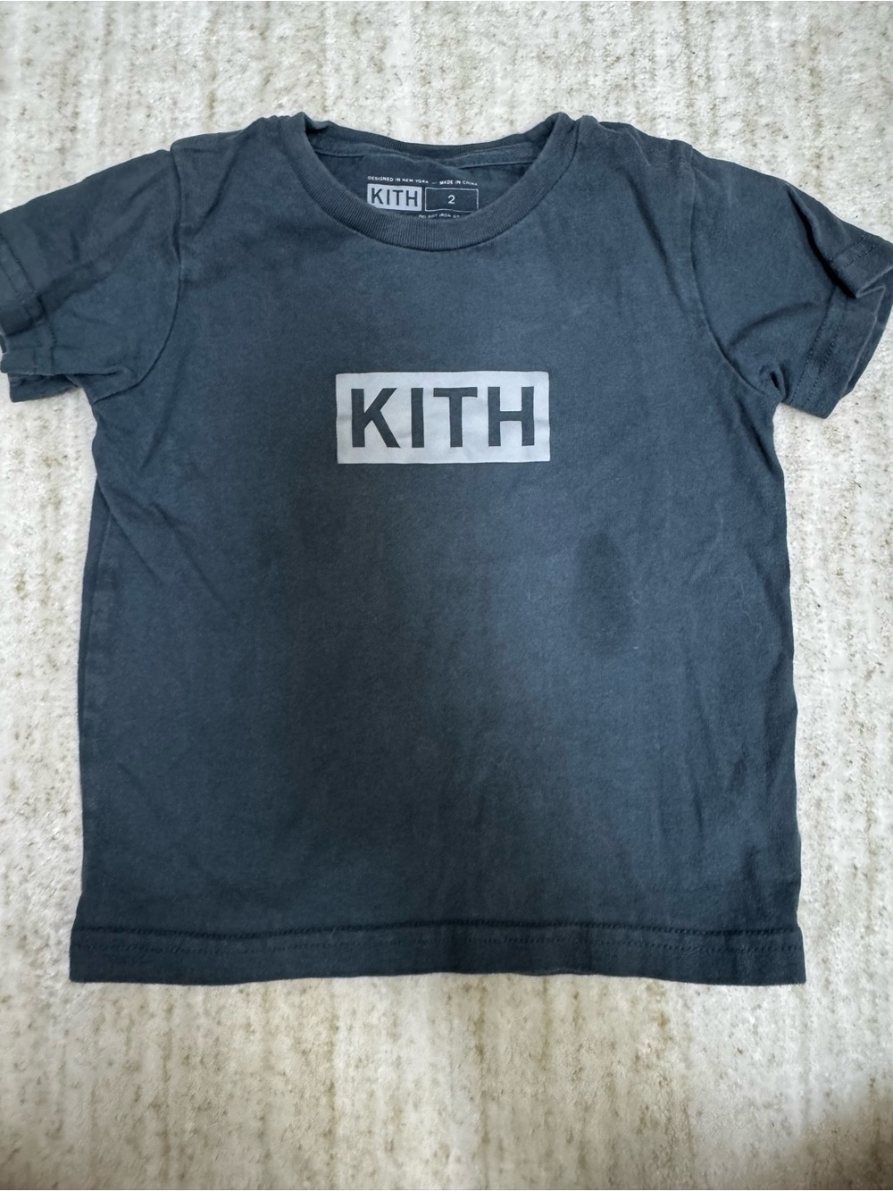 Kith Blue Short-Sleeve Tee with Silver Logo with soap stain